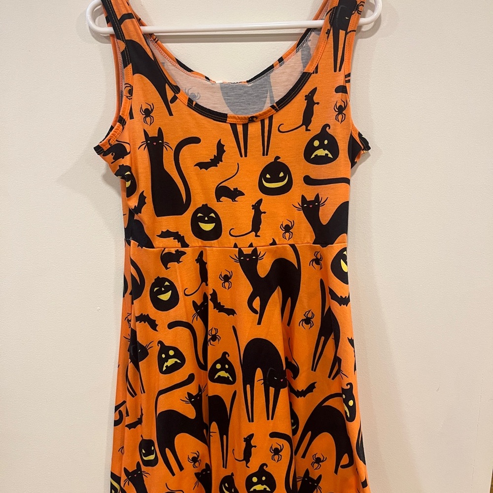 Orange and Black Halloween Cat and pumpkin Dress